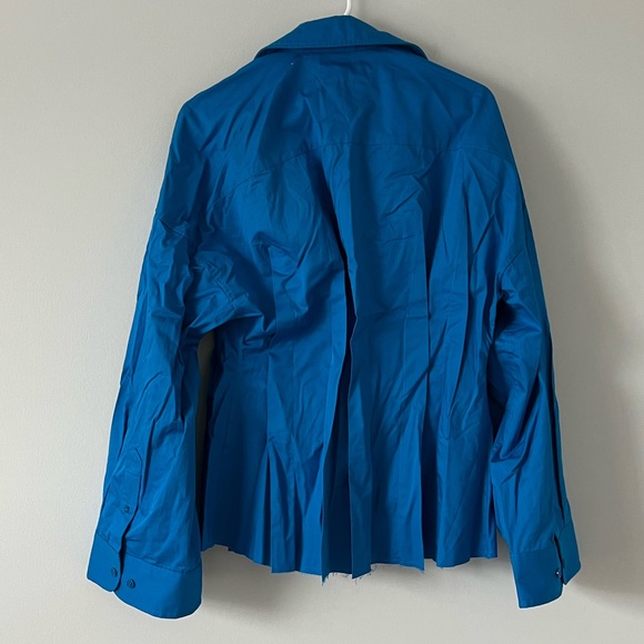 Revolve Blue Pleated Button Down Shirt - Picture 5 of 6